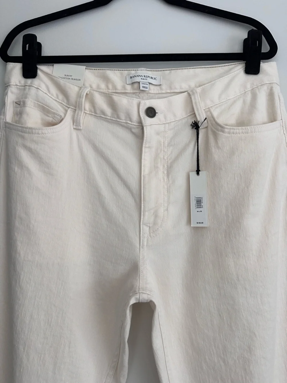 NWT Banana Republic Slim Fit Linen-Cotton Traveler Pant in Off-White - 34W x 32L